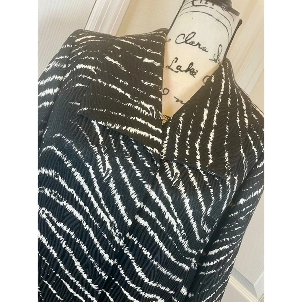Anne Klein New York Silk Wool Blazer Black White Zebra Print Jacket 12P